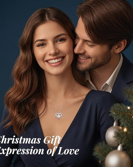 ANDSO Moissanite Heart Pendant Necklaces for Women, 925 Sterling Silver Necklace Engraved with 'I LOVE YOU', Ideal Anniversary Birthday Christmas Jewelry Gifts for Mom Wife Girlfriend Daughter Her