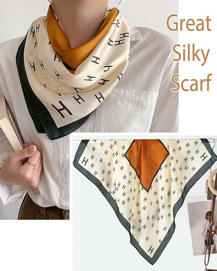 kcctoo 27.5" Mulberry Silk Feeling Head Scarf Women's Fashion Square Neck Satin Scarfs for Bag Hair Scarves Gift