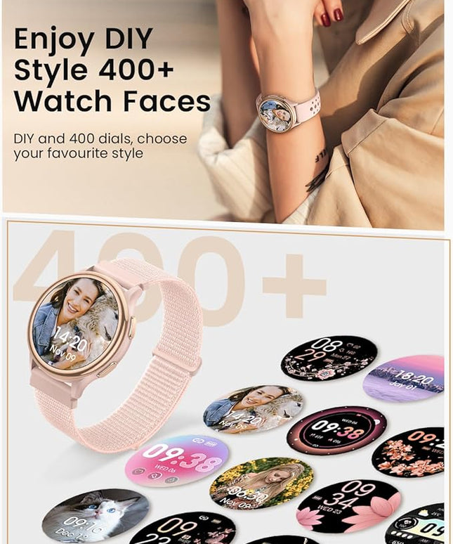 Smart Watches for Women(Answer/Make Calls), 1.27'' AMOLED Screen Activity Trackers with Heart Rate/Sleep/SpO2 Monitor, Smartwatch for iPhone/Samsung/Android, 120+ Sport Modes IP68 Fitness Watch Pink