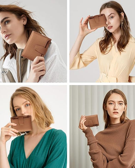 Airkit Small Wallet Women RFID Blocking Soft Leather Bifold Compact Card Holder Wallet for Women with Zipper Coin Pocket 4 ID Window