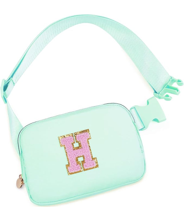 Uygafly Belt Bag Fanny Pack Crossbody Bags with Initials Letter Patch Cute Stuff Birthday Gifts for Teenager Girls Trendy Stuff for Teens | Light Green,H