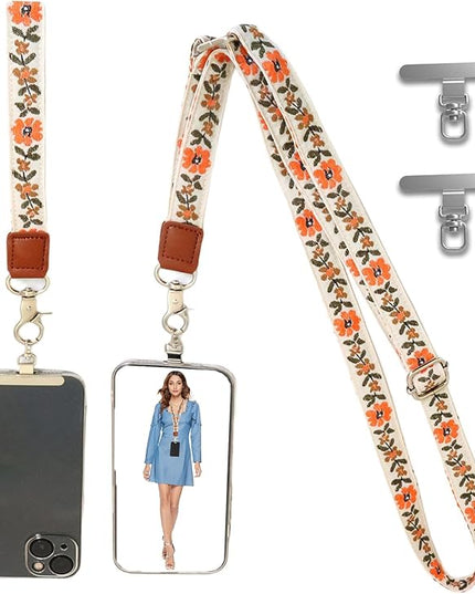 LEMEDE Wrist Keychain and Adjustable Phone Lanyard, Silver Hook Phone Crossbody Strap with 360° Rotating Phone Pads