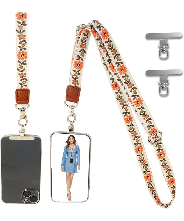 LEMEDE Wrist Keychain and Adjustable Phone Lanyard, Silver Hook Phone Crossbody Strap with 360° Rotating Phone Pads