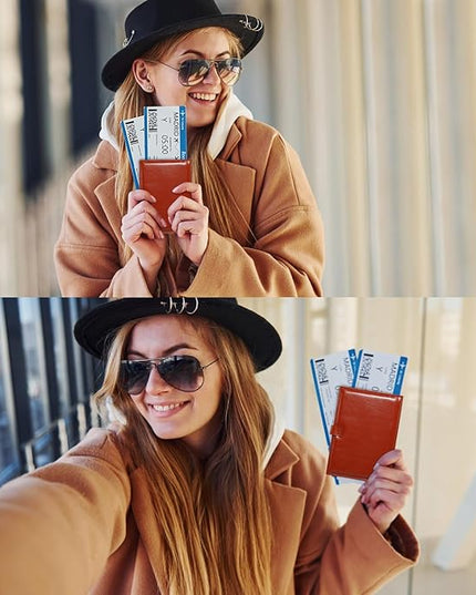 Passport Holder for Travel Essentials, Passport Wallet Cover Card holder Case for Travel Must Haves Accessories, Passport Book Holders for Women and Men, Dark Brown
