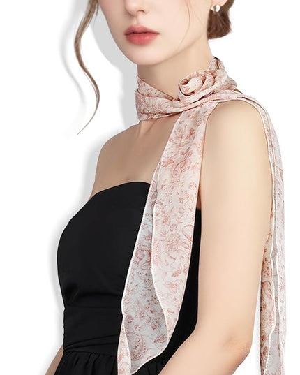 Chiffon Scarf for Women, Removable Flower Neck Scarf Light Soft Fashion Rose Scarves Versatile Headband or Hair Band