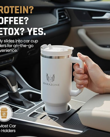 40 oz Tumbler with Straw and Leakproof Lid for Hot and Cold Drinks - Stainless Steel Travel Mug Fits Cup Holder, Reusable Water Bottle with accessories, Gift for Women and Men - Pure white