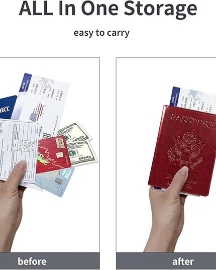 Passport Holder Cover Wallet Case RFID Blocking Leather Card Slot Travel Accessories Documents Organizer Protector for Women Men, Wine Red