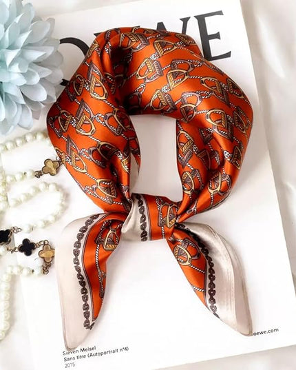 ANDANTINO 100% Pure Mulberry Silk Small Square Scarves -21'' x 21''- Digital Printed Neckerchief –Women Men Lightweight Scarf