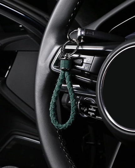 BETTERHUMZ Leather Key Fob Car Weave Keychain Ring Woven Strap Braided Key Chain for Alcantara Accessories