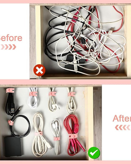 42 Pcs Silicone Cable Ties Reusable Cord Straps Multipurpose Elastic Cable Organizer for Bundling Fastening Earphone Phone Charger Home Office School (Pink,3.15 Inch)