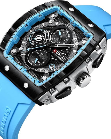 PASOY Luxury Chronograph Watches for Mens Rubber Strap Black Waterproof Date Analog Quartz Watch