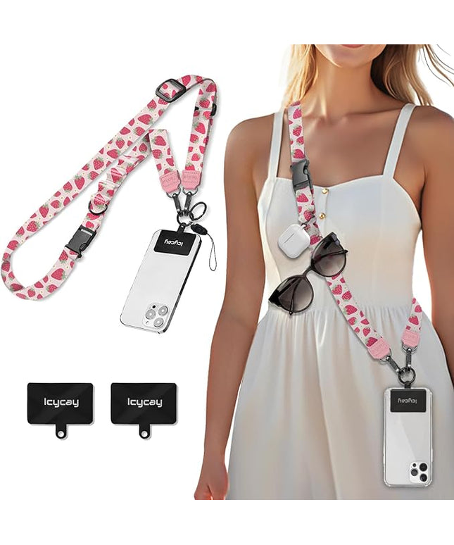 Phone Lanyard Crossbody, Cute Strawberry Cell Phone Strap for Around The Neck Adjustable, Anti Theft Lanyard for iPhone Case ID Holder Keys Accessories Travel Essential