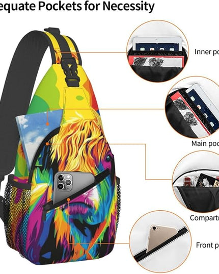 Animal Face Sling Bag Crossbody Bags Chest Bag Backpack for Travel Running and Hiking for Men Women Colorful Yak