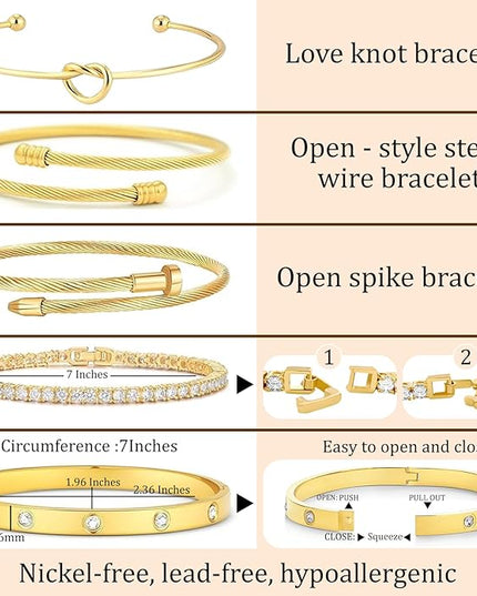 18 K Gold Plated Love Bangle Bracelet Stack Cuff Jewelry for Women Jewelry Set for Women Gift with Box