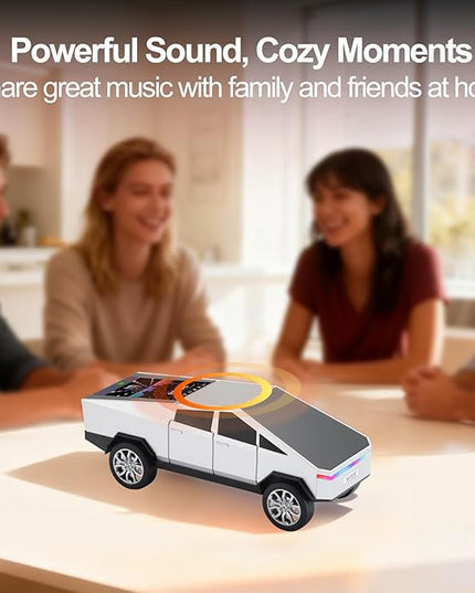 Futuristic Pickup Truck Replica Bluetooth Speaker with LED Display Screen – TWS Stereo, FM, USB/TF Playback, LED Lights, Built-in Mic, Gift for Car Lovers & Tech Fans (Silver)