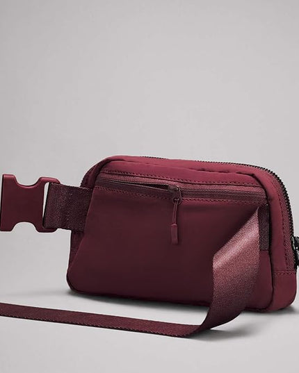 YOSHUYUKI Waist Belt Bag for Women Lulu Dupes Mini Small Crossbody Purse Sling Bag Cute Fashion Waterproof Fanny Pack Over The Shoulder Bags Fashionable Travel Running Belt Pouch Bum Bag Red Merlot