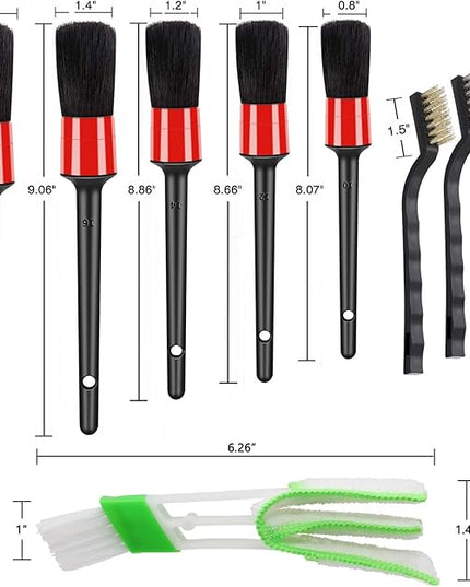10pcs Auto Car Detailing Brush Set Car Interior Cleaning Kit Includes 5 Boar Hair Detail Brush,3 Wire Brush, 2 Air Vent Brush for Cleaning Car Interior Exterior, Dashboard Engines Leather Wheel