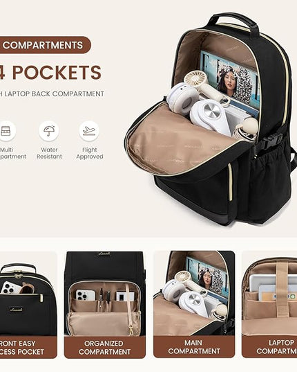 LOVEVOOK Laptop Backpack for Women with Pouch Pocket for Large Capacity Cup,17 Inch Laptop Computer Bag Travel Backpack Purse,Waterproof Work Business Backpack College Teacher Bags,Black