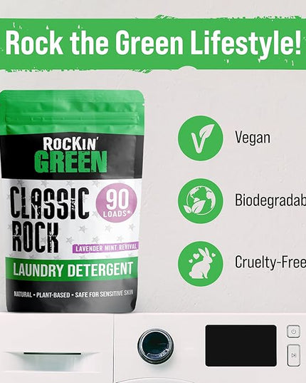 Rockin' Green Classic Rock Laundry Detergent Powder (90 Loads) - All Natural Laundry Detergent - Sensitive Skin Laundry Powder (Lavender Mint Revival)