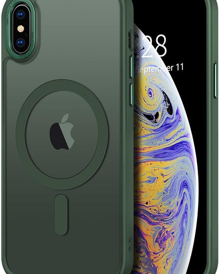 Hython Case for iPhone Xs Max Case Magnetic Translucent Matte Phone Cases 6.5" [Compatible with MagSafe] Thin Slim Fit Shockproof Bumper Hard Protective Cover for Women Men Girls, Dark Green