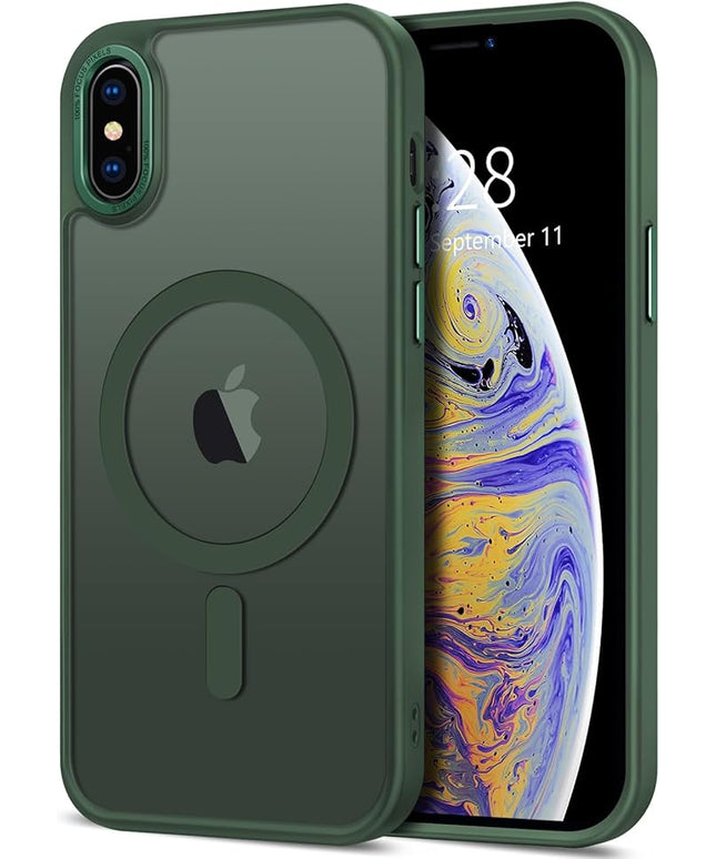 Hython Case for iPhone Xs Max Case Magnetic Translucent Matte Phone Cases 6.5" [Compatible with MagSafe] Thin Slim Fit Shockproof Bumper Hard Protective Cover for Women Men Girls, Dark Green