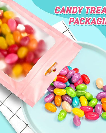 Funfery 300 Pack Smell Proof Resealable Bags for Food Storage,Mylar Clear Bags 4x6 Pink Packaging Bag- Edibles,Odorless Scent Proof Bag for Cookies, Zip Foil Pouch for Small Business