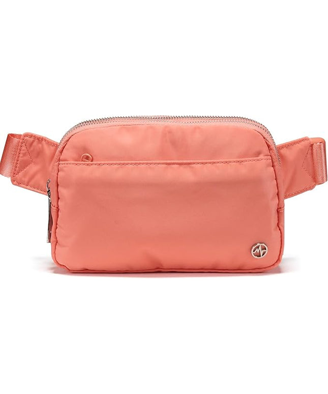 Pander Everywhere Belt Bag for Women, 5 Zipper Pockets Nylon Crossbody Fanny Pack Purse (Dark Salmon).