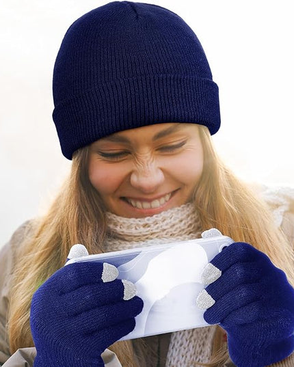 SATINIOR 56 Pcs Bulk Winter Hats and Gloves Set for Homeless Beanies Touchscreen Gloves Knit Cuffed Skull Caps for Men Women