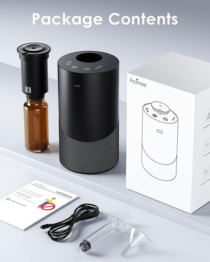 Waterless Essential Oil Diffuser for Home (Aluminum Alloy & Fabric) - Cordless Car Scent diffuser with 3 Timer & 3 Mist Levels - 2000mAh Battery Operated Scent Air Machine for Room Office Hotel, Black