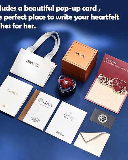 Rose Heart Pendant Necklace Gifts for Wife, Engraved 'I love you' Gift for Wife Girlfriend, Anniversary Birthday Eternity Jewelry Present for Women, Moissanite Necklace Gift for Her