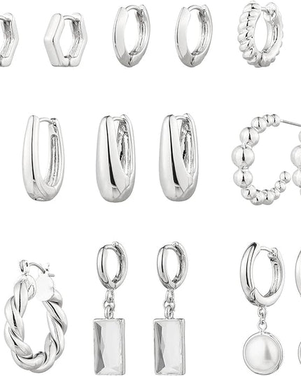 9 Pairs Gold Chunky Hoop Earrings Set for Women, 14K Gold Plated Twisted Huggie Hoop Earring Hypoallergenic, Lightweight Thick Open Hoops Earrings Jewelry Gifts.