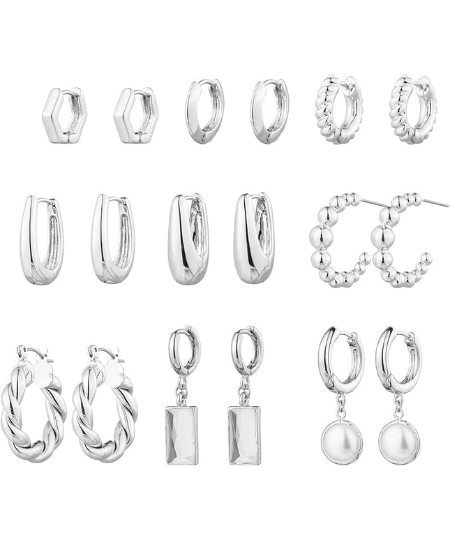 9 Pairs Gold Chunky Hoop Earrings Set for Women, 14K Gold Plated Twisted Huggie Hoop Earring Hypoallergenic, Lightweight Thick Open Hoops Earrings Jewelry Gifts.