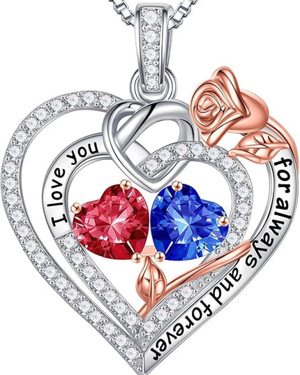 Iefil Christmas Gifts for Wife Women - 925 Sterling Silver Double Birthstone Necklace, Anniversary Birthday Gifts for Women, Jewelry Gift for Wife Girlfriend Mom Her
