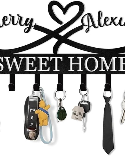 KAINSY Personalized Key Holder for Wall, Custom Key Rack Coat Rack with Couple's Name, Metal Key Holder Wall Mount, Key Hooks Wall Hanging for Bedroom Hallway Home Decor, Wedding Housewarming Gifts