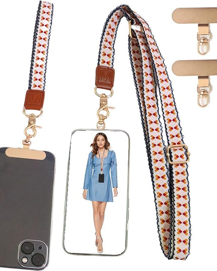 LEMEDE Phone Charm Lanyard, Gold Buckle Adjustable Crossbody and Wrist Strap with 2pcs 360-Degree Rotatable Phone Pad