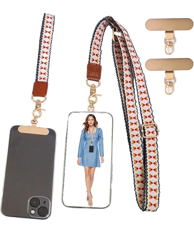 LEMEDE Phone Charm Lanyard, Gold Buckle Adjustable Crossbody and Wrist Strap with 2pcs 360-Degree Rotatable Phone Pad