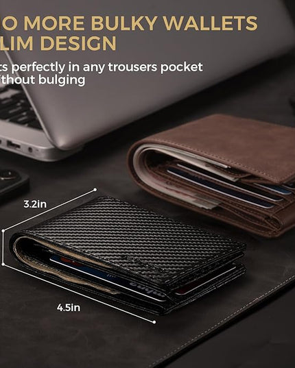 RUNBOX Wallet for Men Bifold RFID Blocking Wallets with 2 ID Window 14 Card Holders 1 cash pocket 1 Gift Box