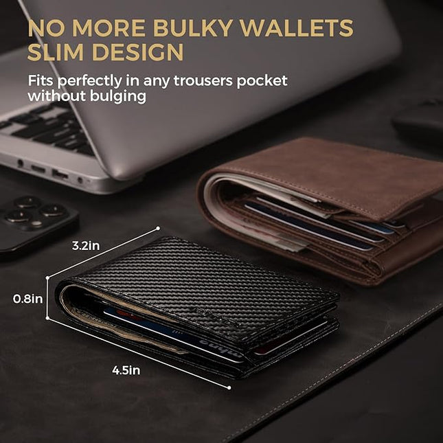 RUNBOX Wallet for Men Bifold RFID Blocking Wallets with 2 ID Window 14 Card Holders 1 cash pocket 1 Gift Box
