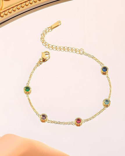 DASIQI Zirconia Tennis Bracelet for Women Hypoallergenic Gold Silver Titanium Steel Chains with Rainbow Stones, Pavé Sparkle | Everyday Luxury
