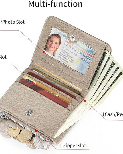 ilovever Small Wallet Women Soft Leather RFID Blocking Card Holder with Zipper Pocket Bifold wallet,Grey