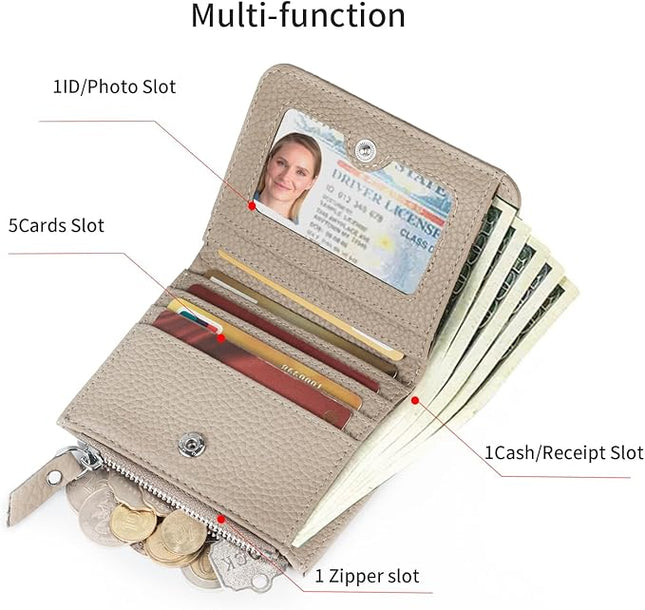 ilovever Small Wallet Women Soft Leather RFID Blocking Card Holder with Zipper Pocket Bifold wallet,Grey