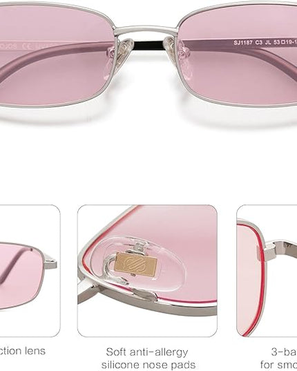 SOJOS Small Trendy Rectangle Sunglasses Womens Mens, Retro 80s 90s Y2k Chic Narrow Thin Skinny Sunnies SJ1187