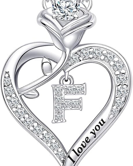 Rose Heart Pendant Necklace Gifts for Wife, Engraved 'I love you' Gift for Wife Girlfriend, Anniversary Birthday Eternity Jewelry Present for Women, Moissanite Necklace Gift for Her