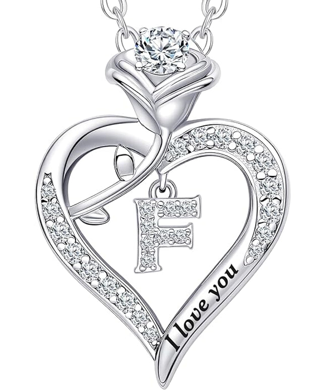 Rose Heart Pendant Necklace Gifts for Wife, Engraved 'I love you' Gift for Wife Girlfriend, Anniversary Birthday Eternity Jewelry Present for Women, Moissanite Necklace Gift for Her