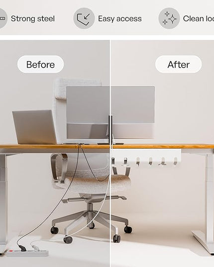 PAMO Cable Management Under Desk for Easy mounting Under-Table I Set of 3 - with 10X Cable Ties I Desk Organizer for Office/Home Office Table Thoughtful Cable Tray Holder