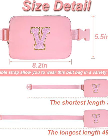 Uygafly Personalized Belt Bag for Women Girls - Fashion Mini Waist Packs with Adjustable Strap - Trendy Travel Fanny Pack Crossbody Bags with Initial Letter - Teen Gifts | Peach,V