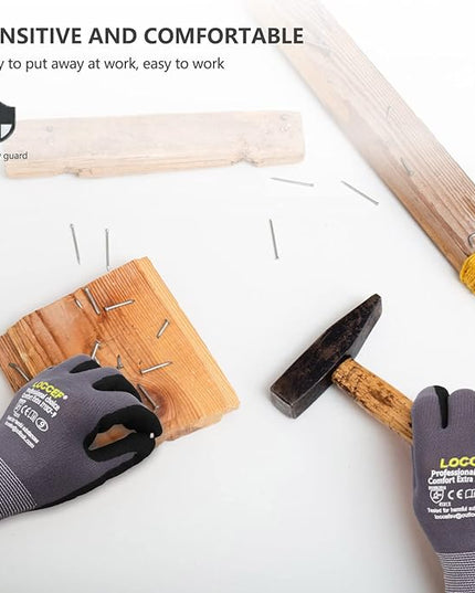 LOCCEF Work Gloves MicroFoam Nitrile Coated-6 Pairs,Seamless Knit Nylon Gloves,Gray Work gloves