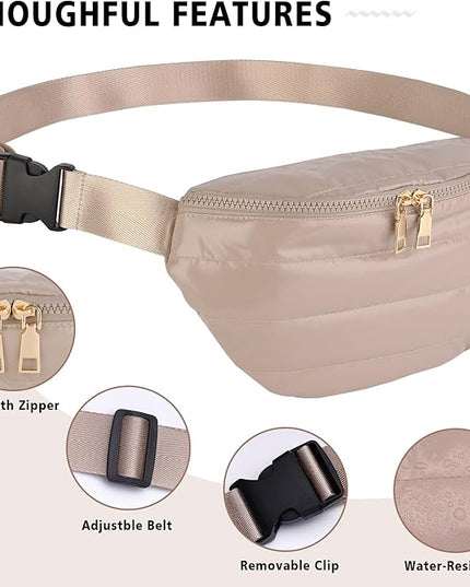Fanny Packs for Women Fashion Waist Packs Quilted Puffer Belt Bag Puffy Crossbody Bags Sling Purse for Women Travel Running