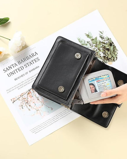 RNIEGA Credit Card Holder Wallet RFID Blocking Leather Small Wallet for Women Double Zipper Wallet with ID Window