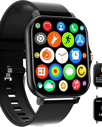 Smart Watch, 1.83" Upgraded Full Touchscreen Smart Watch for Android iPhones with Heart Rate Blood Pressure Monitor, Multiple Sports Fitness Tracker with Smart Watches for Women Men (Black)